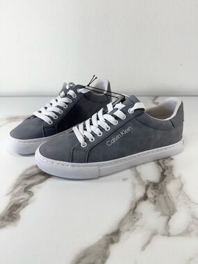 Calvin Klein Calina Vegan Nubuck Leather Low-Top Casual Lace-Up Sneakers, 7.5